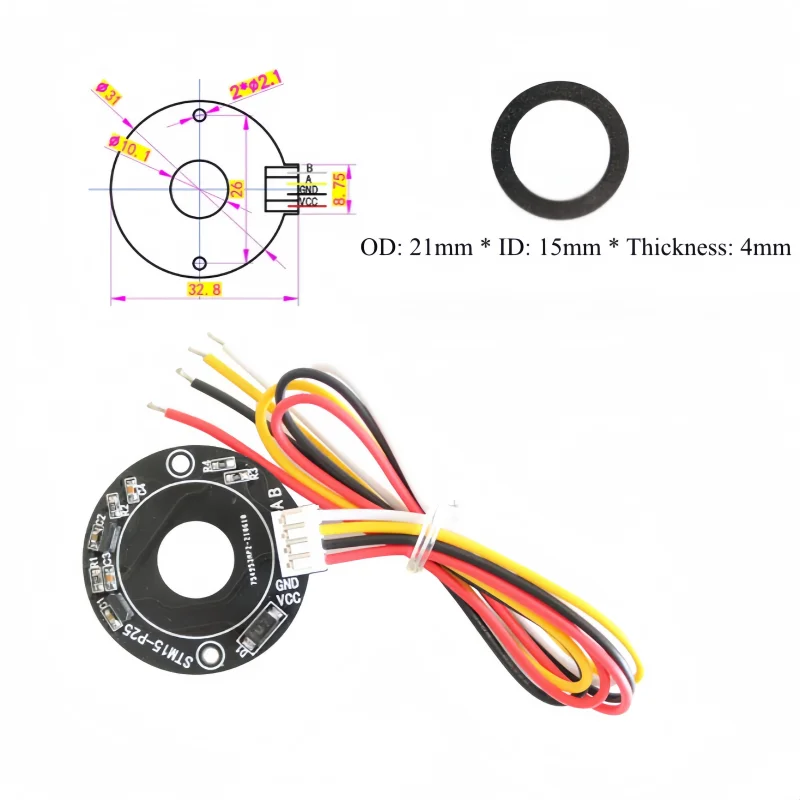 STM15-P25 Rotary Hall Magnetic Encoder AB Quadrature Phase Motor Speed Direction Sensor Measuring Disk Tachometer