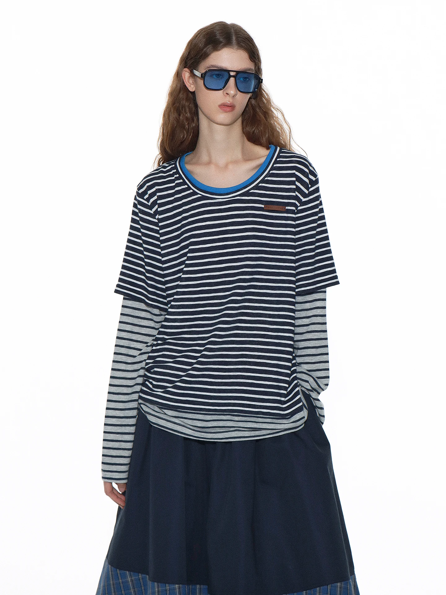 

Женская свободная футболка TearOcean с длинным рукавом, круглым вырезом, в полоску, с эффектом хлопка, модная повседневная модель для весеннего сезона