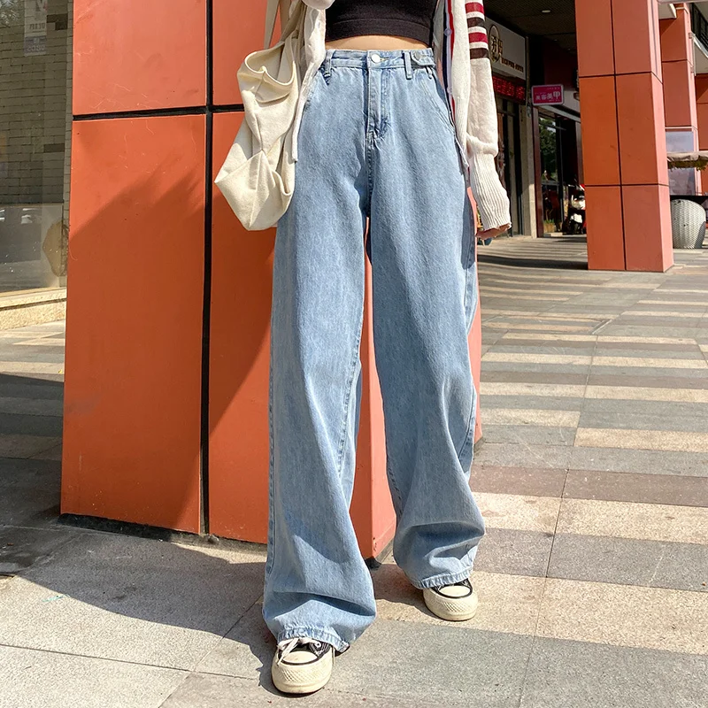 Feynzz Women Pant Woman Jeans High Waist Denim Pants Wide Leg Denim Clothing Blue Jeans Vintage Quality Fashion Straight Pants