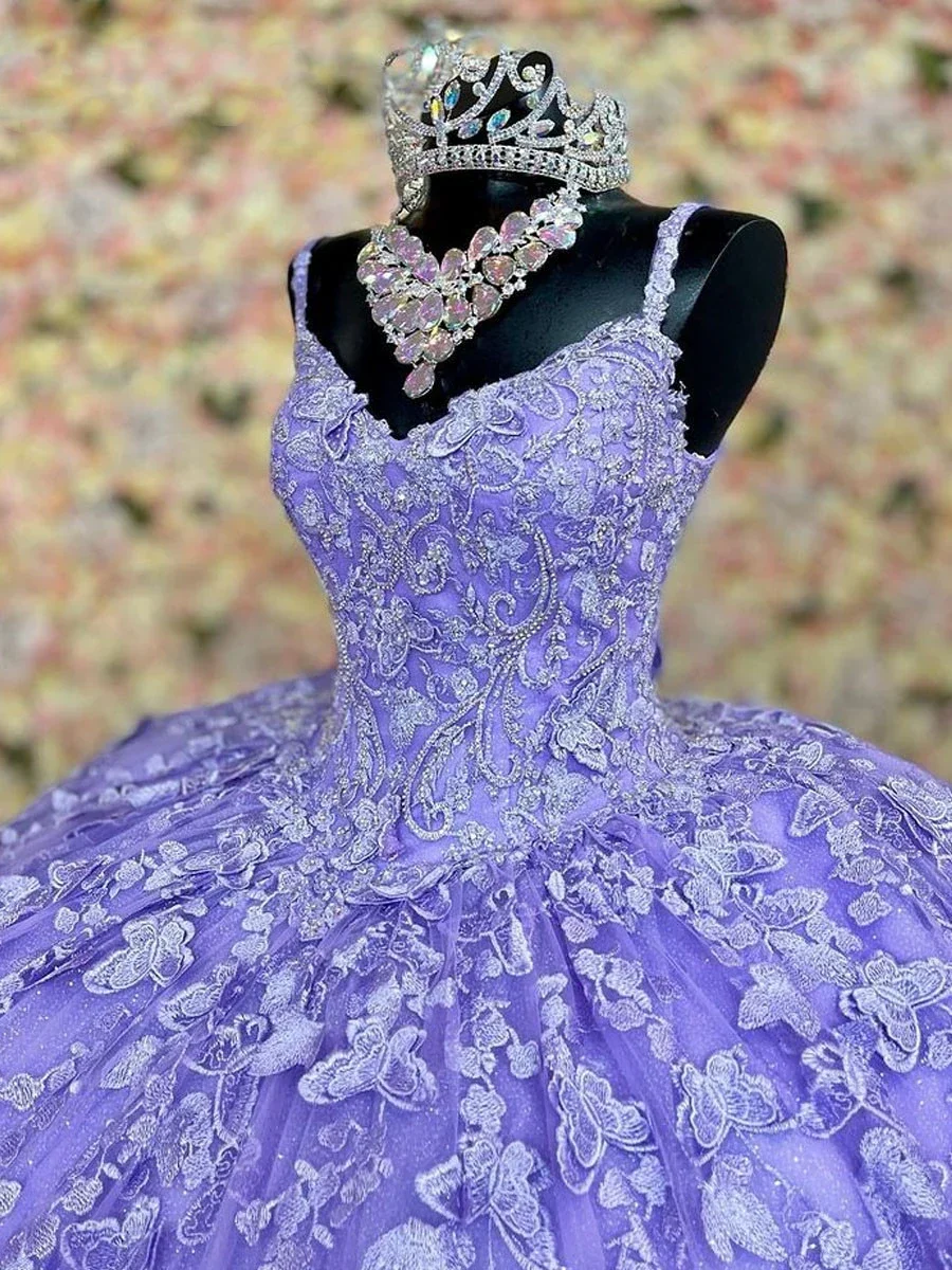 Luxury Lilac Lavender Princess Quinceanera Dresses With Wrap Cape Lace Butterfly Birthday Party Vestidos De 15 Anos Customized