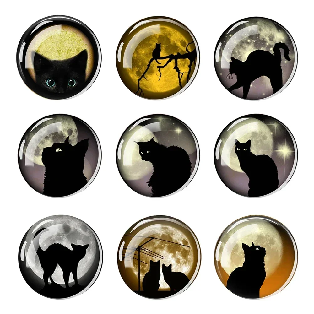 Black Cat Fridge Magnets Cats Refrigerator Magnets Decorative Cute Cats Magnets for Whiteboard Locker Cat Under The Moon Magnets