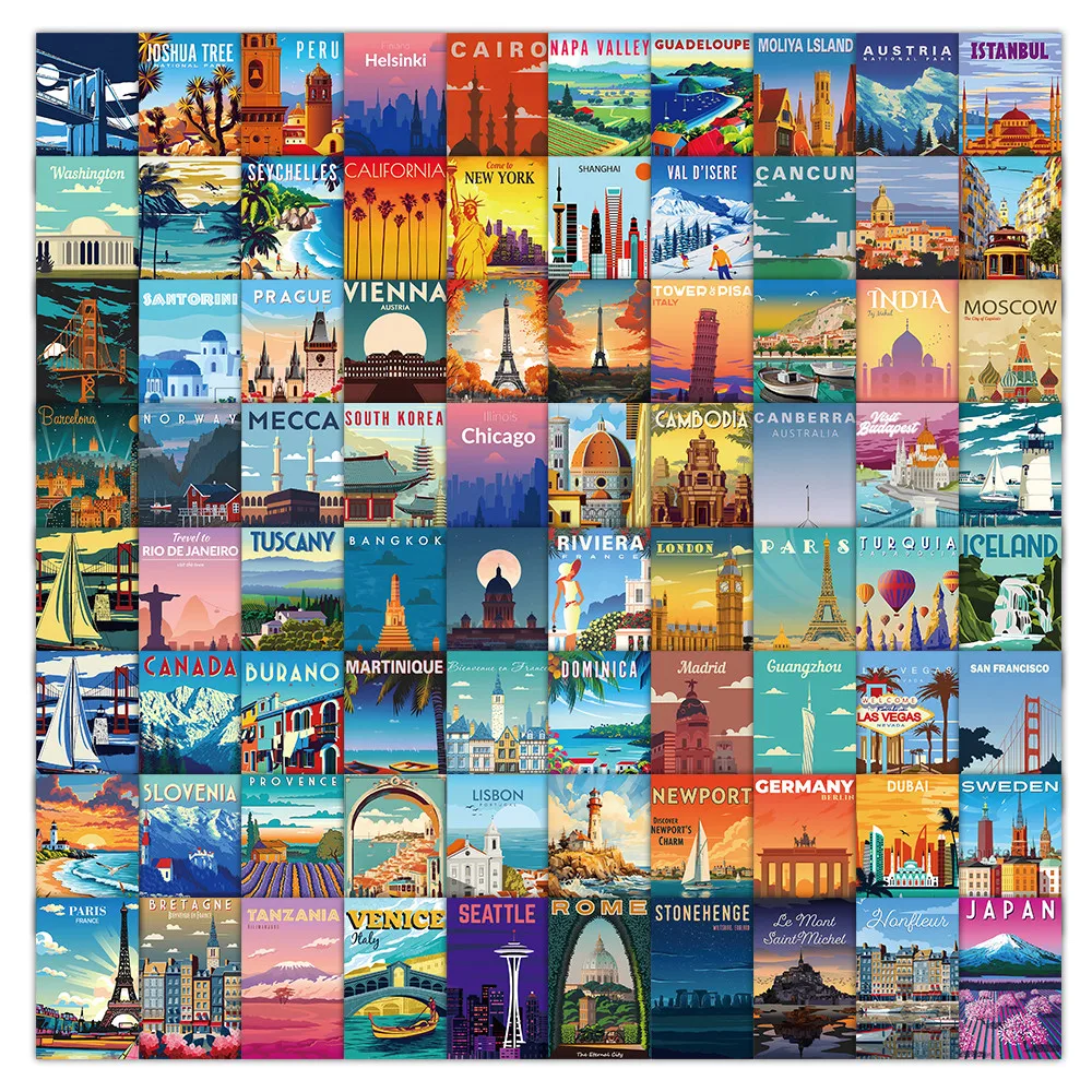 108 قطعة من طوابع المناظر الطبيعية الخلابة - ديكور على الطراز العتيق للمجلات والمغلفات والمجموعة LanLanStickersWorld #1