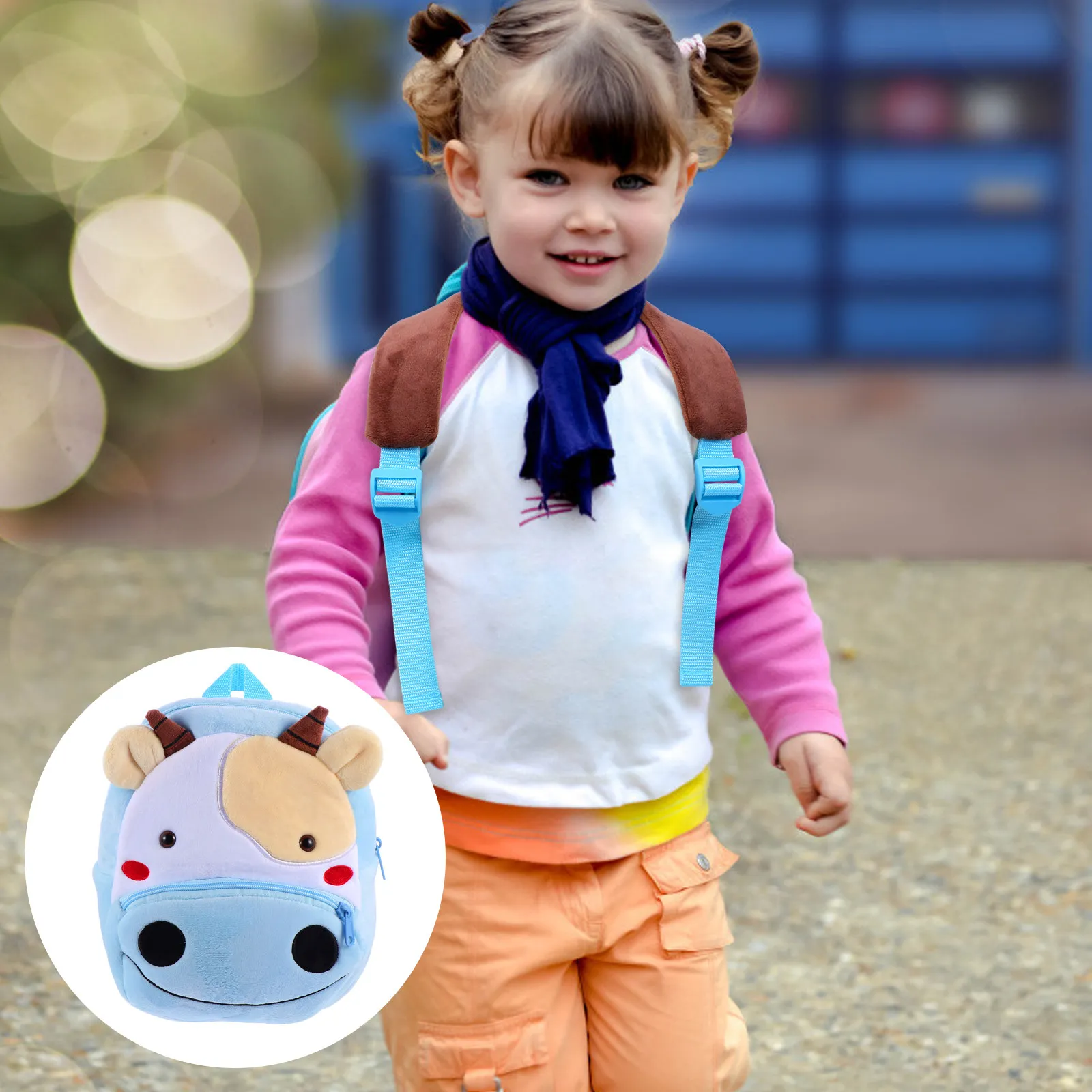 1Pcs Animal Cow Backpack Comfortable Material Cartoon Pattern Soft Shoulder Straps Large Capacity Kids Kindergarten Toddler Bag