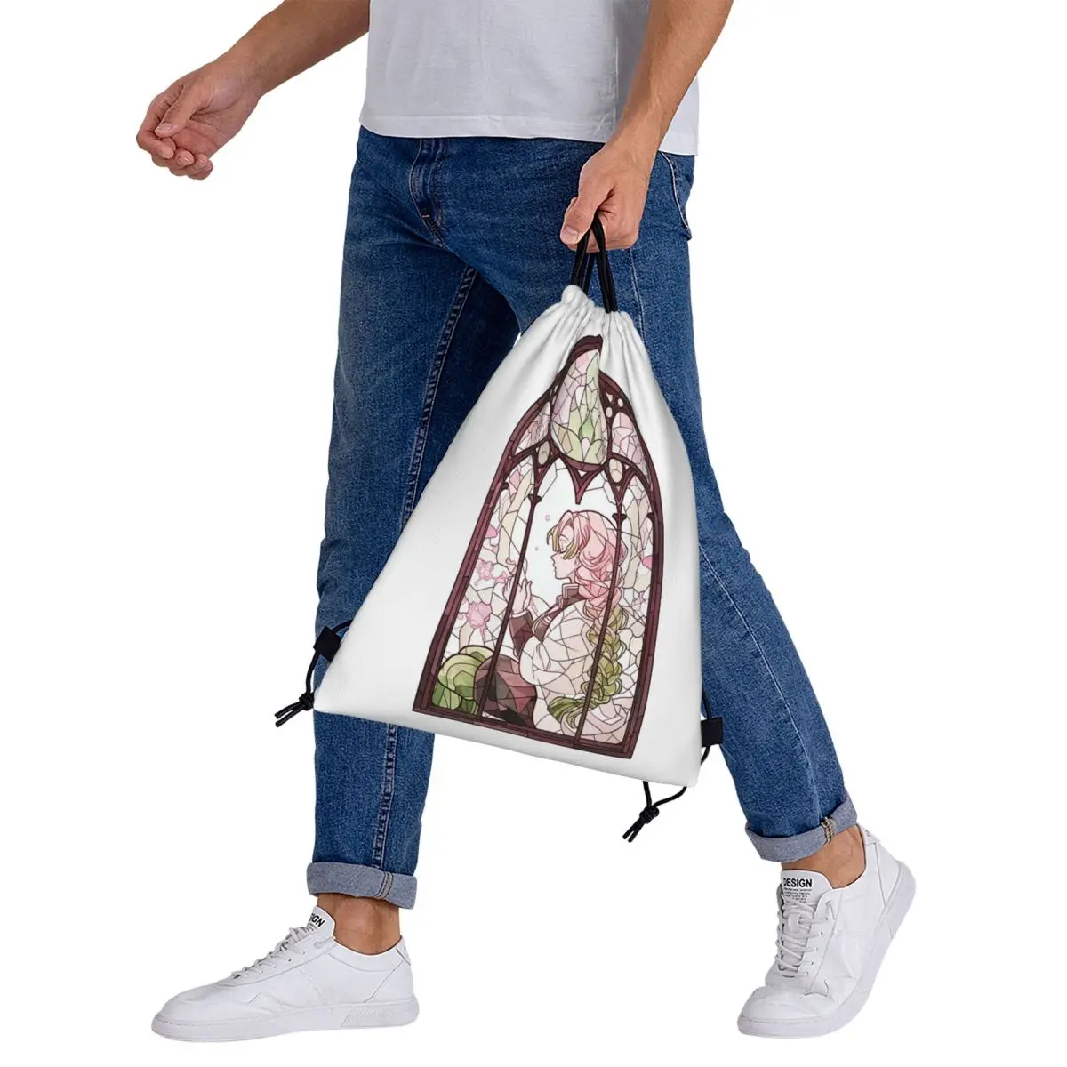 Mitsuri Kanroji And Iguro Obanai Backpacks Fashion Portable Drawstring Bags Sports Bag Book Bags For Travel Students