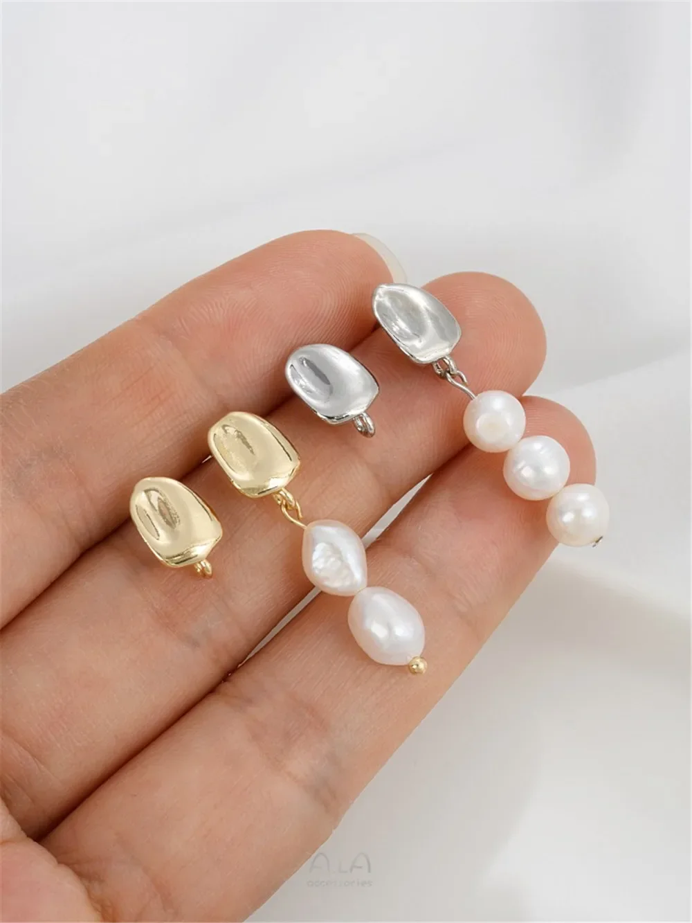 

14K Gold Pack Irregular Coffee Bean Earrings with Hanging Rings 925 Silver Needle DIY Pearl Earring Accessories E370