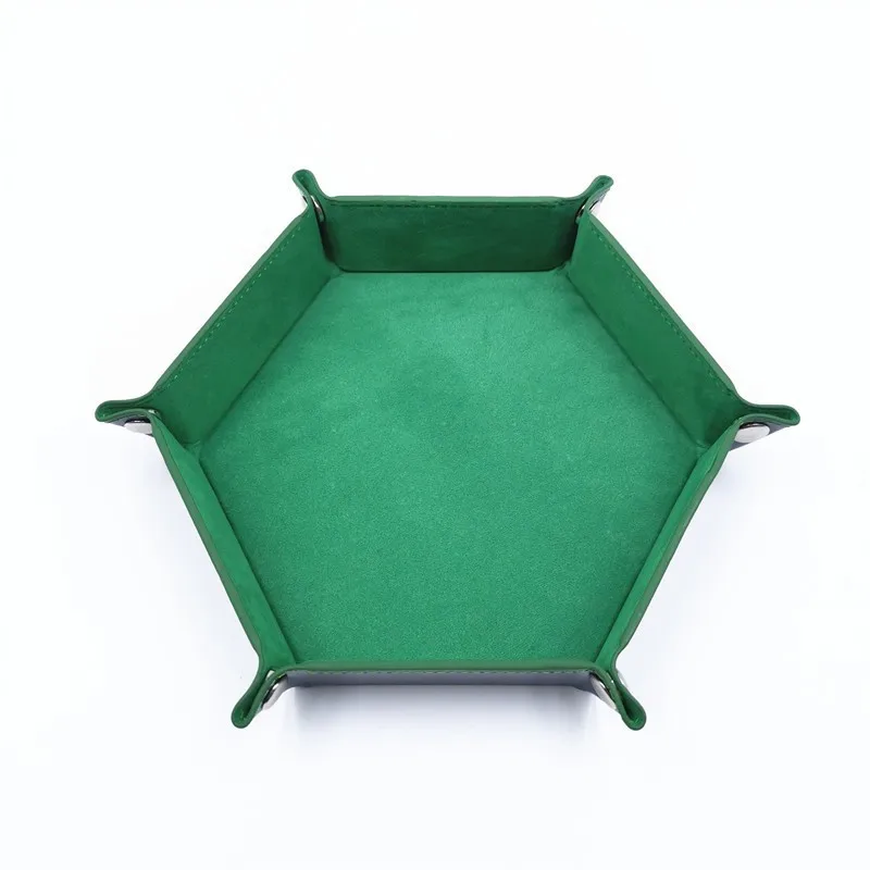 Sechseckiges Flanell-Würfeltablett, faltbare Aufbewahrungsbox, PU-Spielschale, Desktop-Aufbewahrungsbox, Schmucktablett