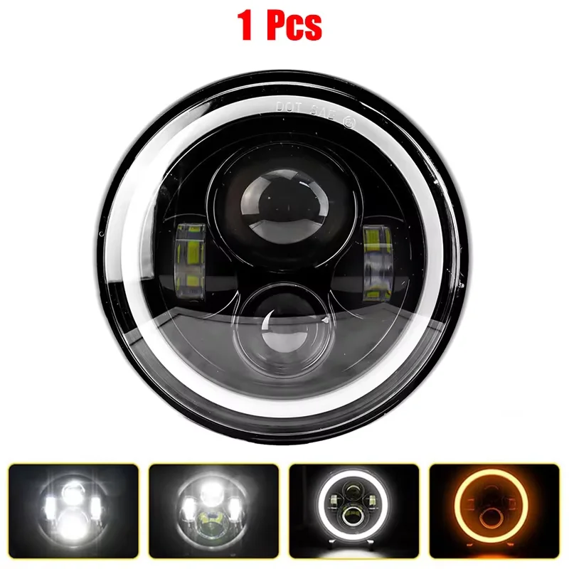 7 Inch Motorfiets Led Koplamp 6000K 60W Voor Jeep Wrangler Jk Tj Koplamp Angel Eye Drl Amber Richtingaanwijzer voor Harley Koplamp