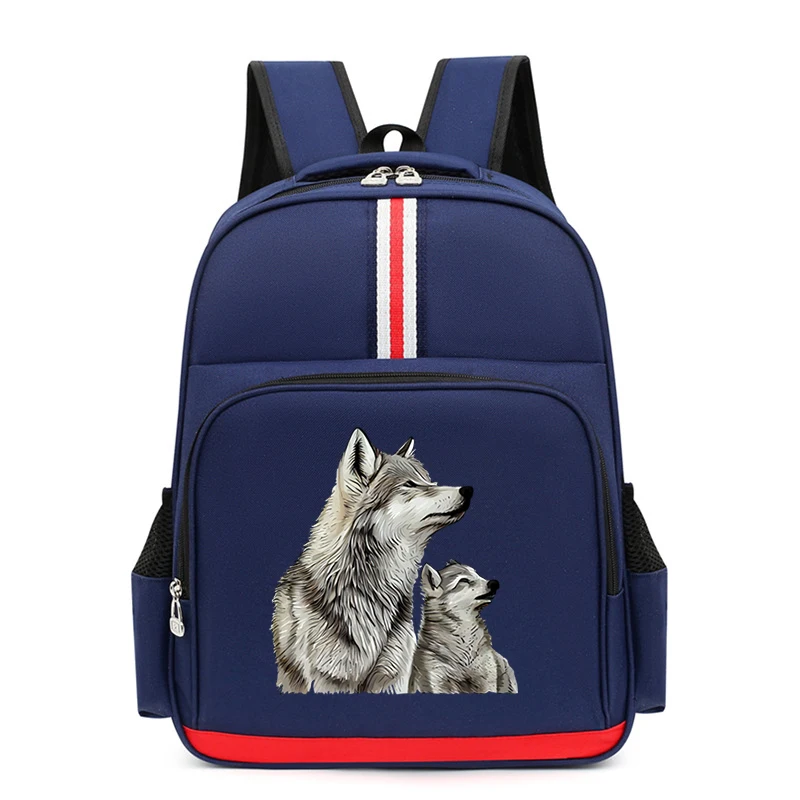 Backpack for Boys Girls Harajuku Street Wolf Pattern Schoolbag Children Fashion Trend Waterproof Lightweight Primary Bookbag