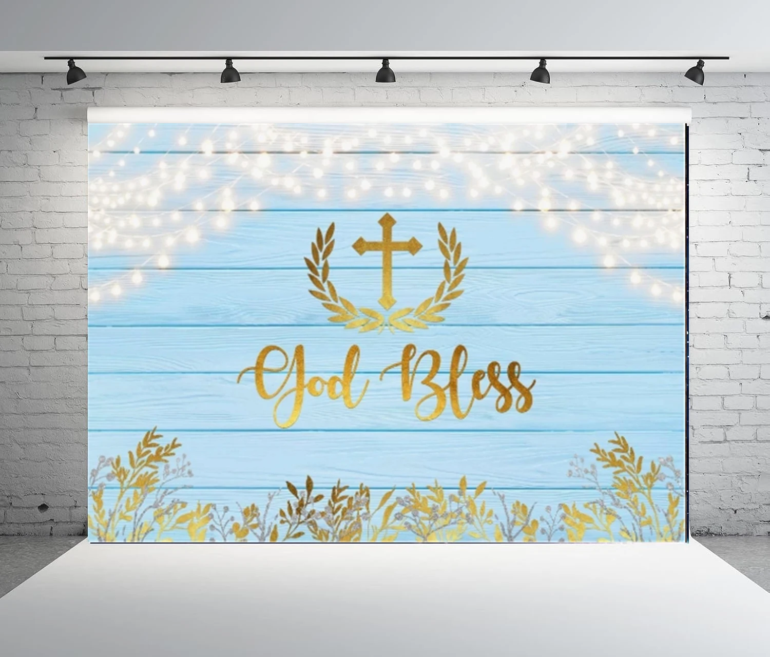 Jesus Christian Photography Backdrop Gold Holy Cross Gold And White Stripes God Bless Background Classical Church Decor Banner