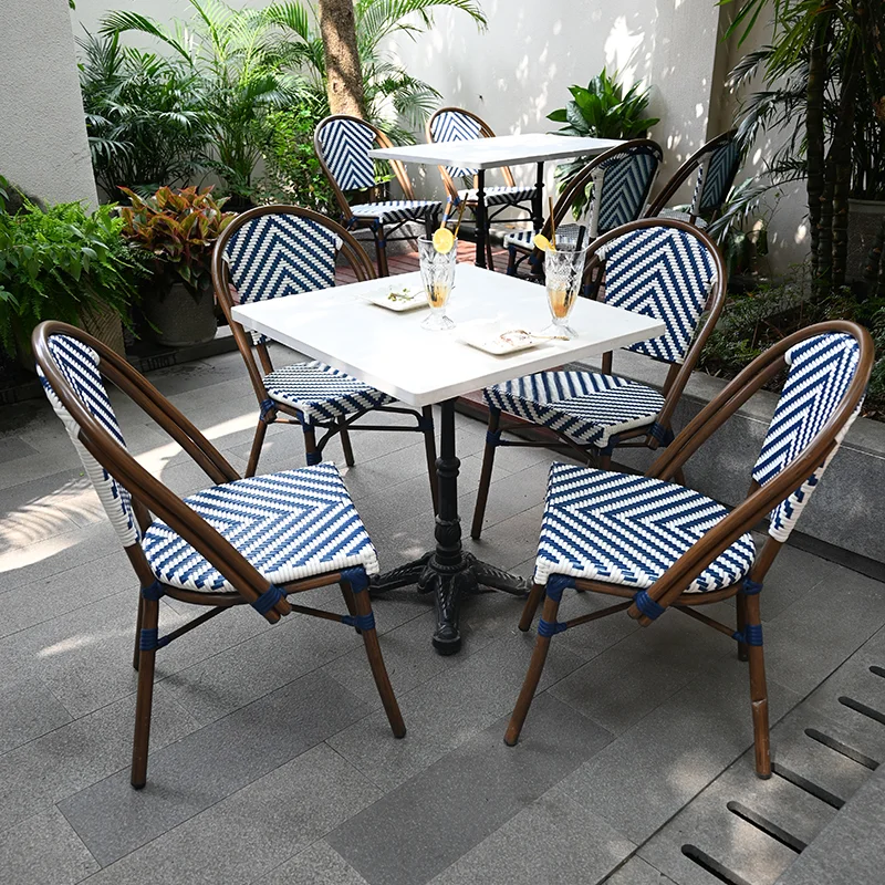 French Homestay Small Apartment Garden Furniture Sets Retro Outdoor Balcony Rattan Chair Restaurant Hotel Leisure Table Chairs