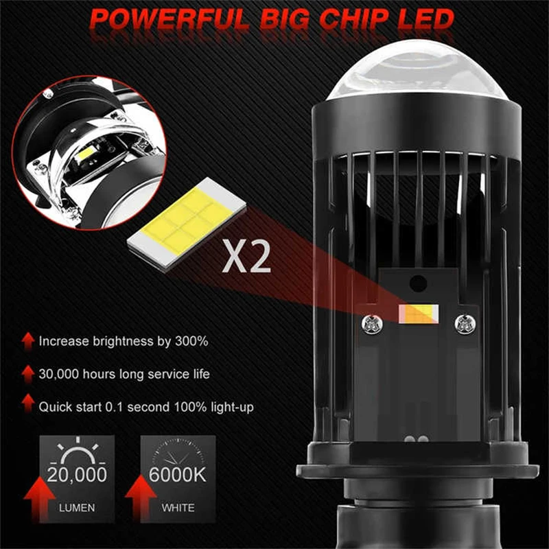 T2A H4 Lamp Laser Lens LED Car Headlight BI LED Projector Waterproof 120W High Low Beam LED Canbus Spotlight for Car Motorcycle