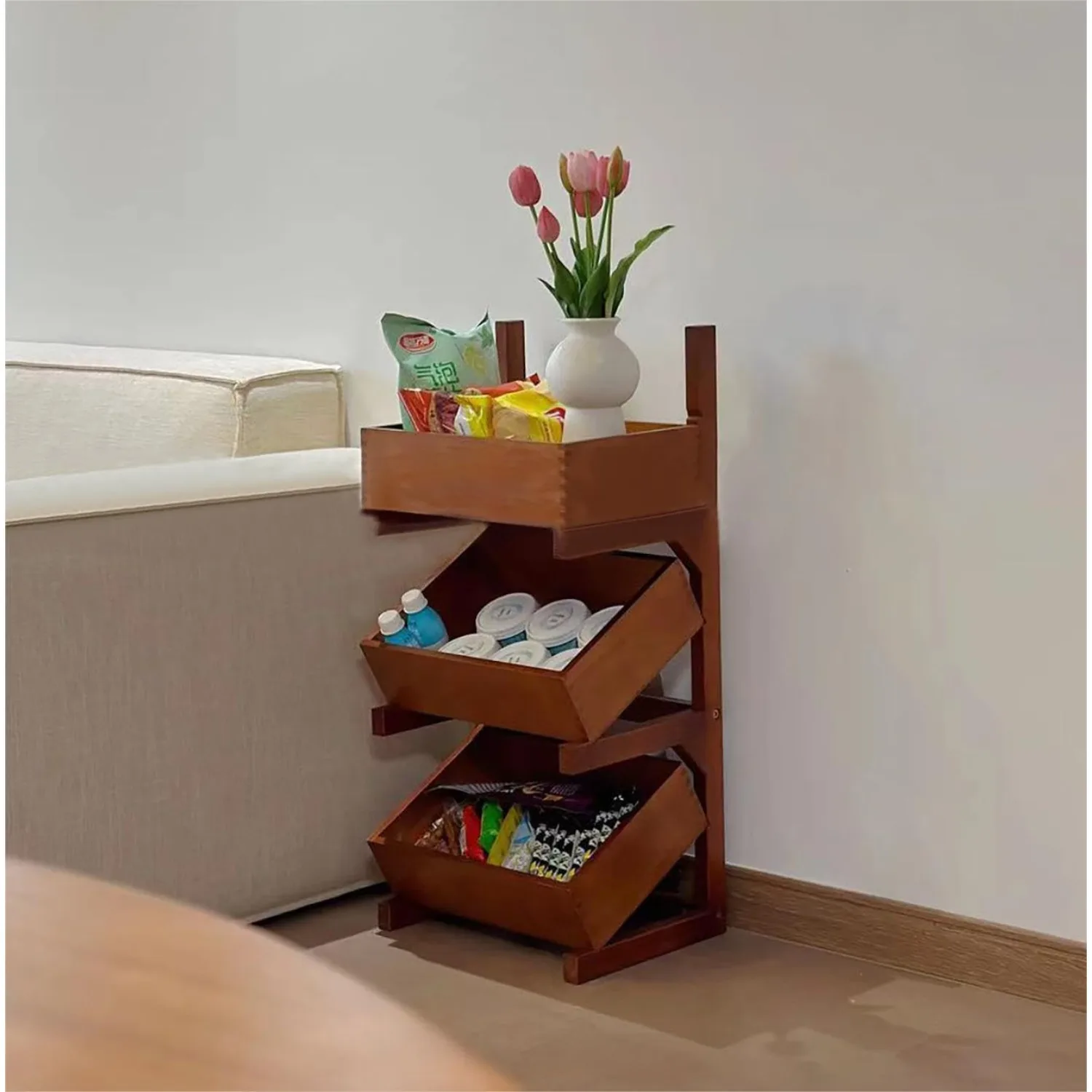 

3 Tiers Bamboo Storage Cabinet for Kitchen Countertop, Freestanding Pantry Cabinet with Flip-Up Door Organizer Shelf for Spice