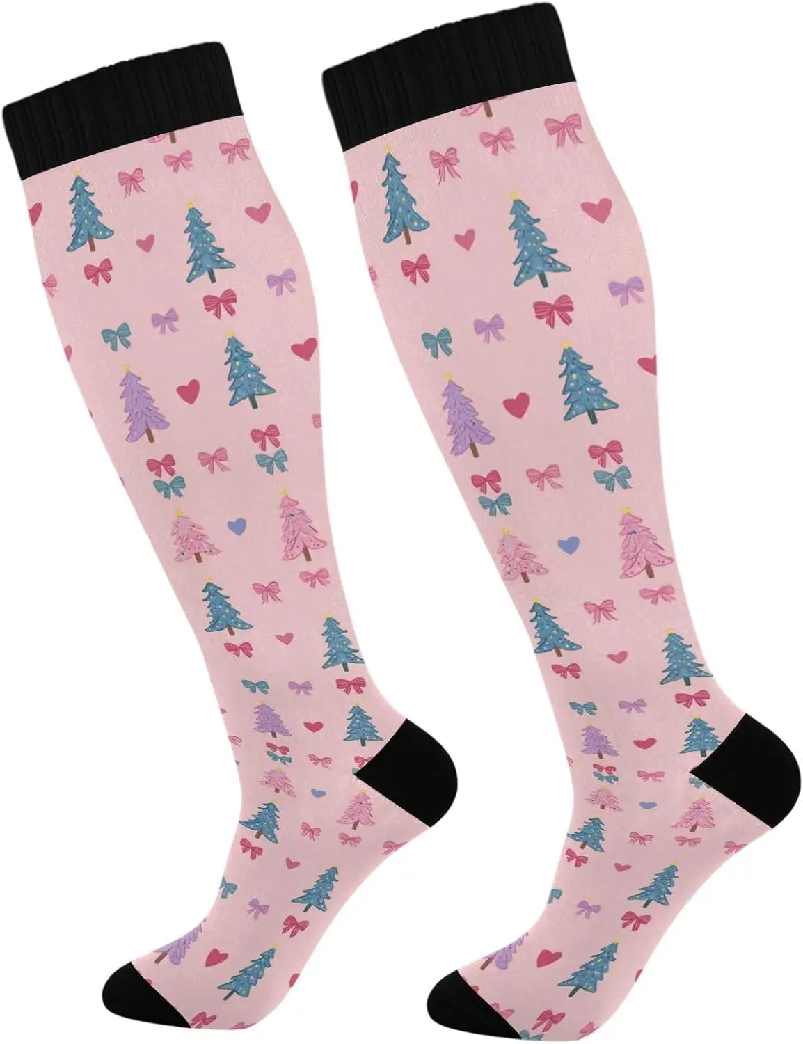 Cute Christmas Trees Compression Socks for Women Men Circulation Long Knee High Socks Stocking Warm Athletic Tube Sport Sock