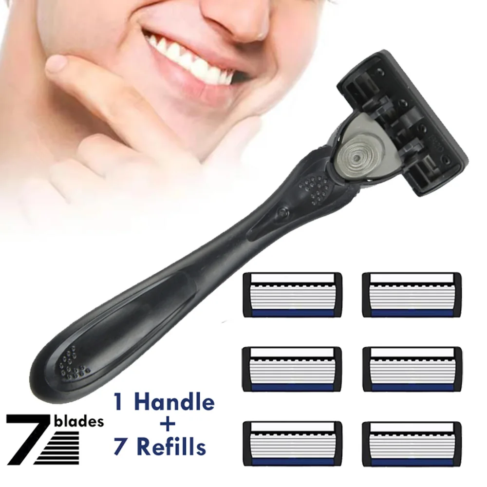 Men's Waterproof Manual Razor Seven Layer Stainless Steel Blade Classic Shaving No Skin Irritation Old School Shaver Heads