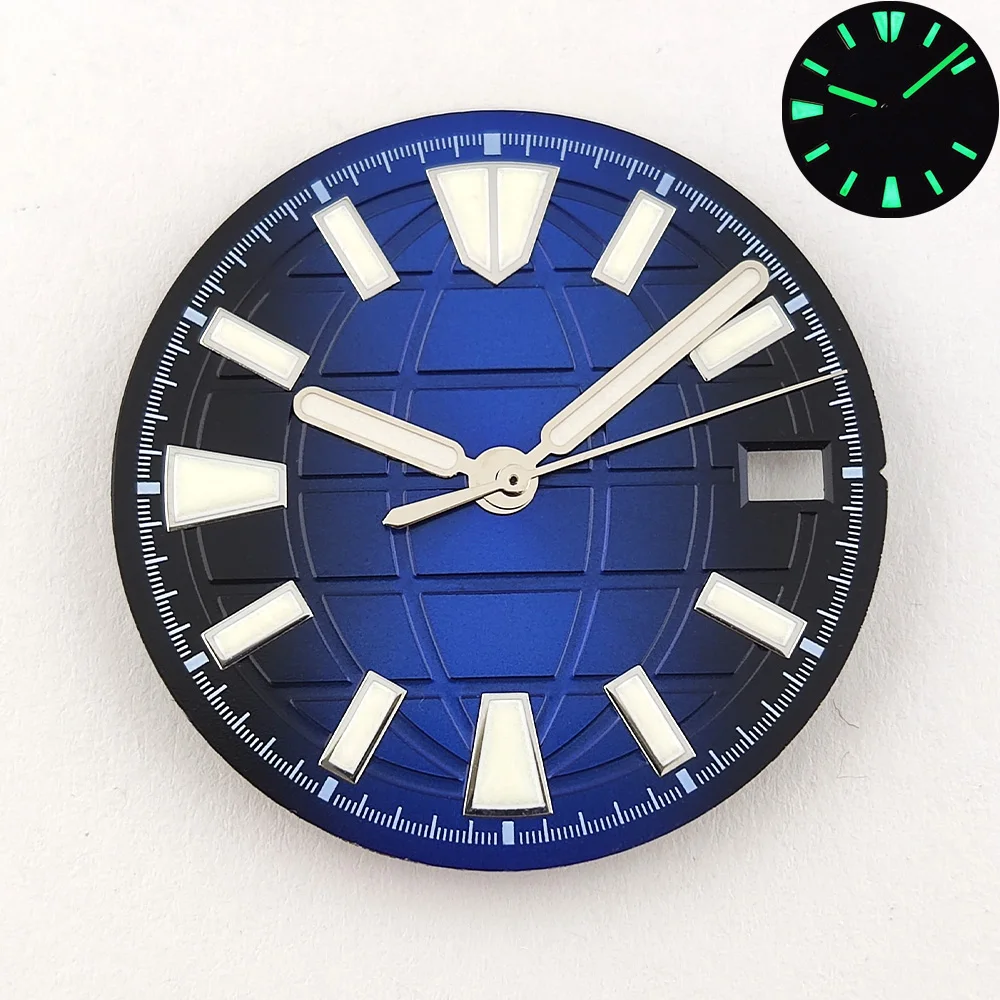 28.5mm NH35 Dial Gradient Blue Dial With Hands Custom Logo Luminous Dial NH36 Dial NH35 Watch Accessories Fits NH35/36 Movement