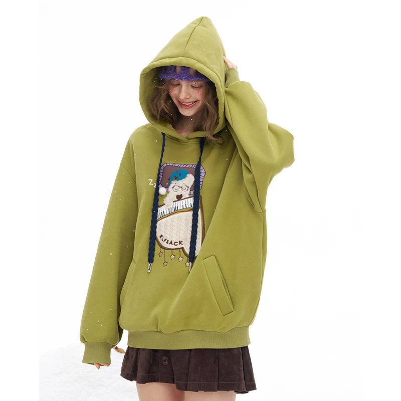Elfsack 2025 inverno recém chegados y2k preppy minimalista casual dormir cão gráfico moletom com capuz para mulher