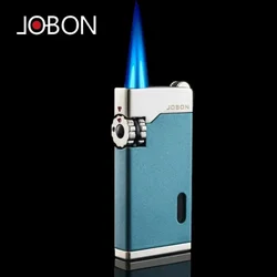 JOBON Outdoor Windproof Metal Butane Gas Lighter 2 Torch Blue Flame Turbo High Pressure Jet Cycle Use Cigar Lighter Men's Gift