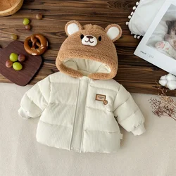 2024 Winter New in Kids Infant Boys Girls Thicken Warm Cartoon Bear Modeling Top Outwear , Toddler Baby Cute Hooded Jacket 0-3Y