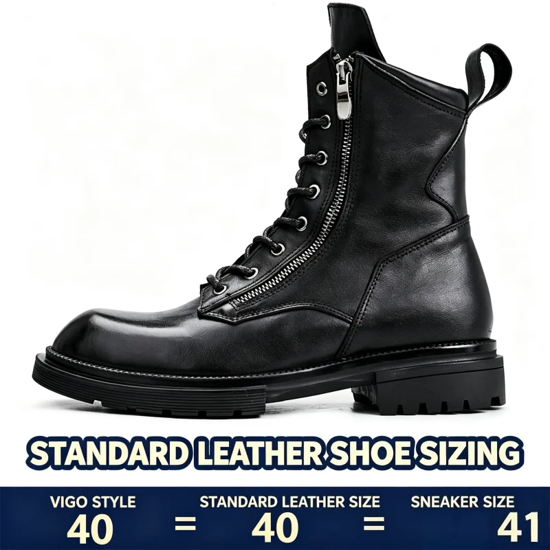 Retro Motorcycle Boots for Men, Warm Wool Lining, Round Dot, Thick Sole with Double Zipper