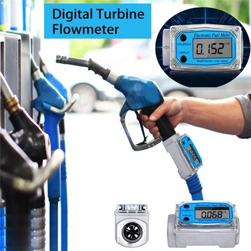 25 Digital Turbine Flow Meter for Measuring Gasoline Water Sea Liquid Flowmeter Blue