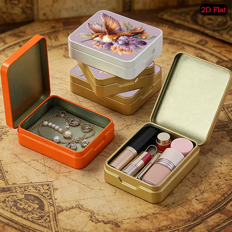 Floral Hummingbird Theme Pocket Portable UV Printed Tin Box, Flip Top Custom Photo Tinplate Box, Anti-rust Mini Metal Tin Box