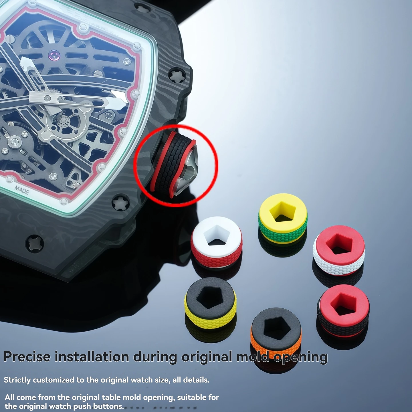 Fluorocarbon rubber crown gasket specifically for the Richard Mille RM67-02; watch crown seal; repair and replacement part