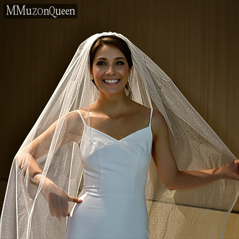 

Свадебная фата TOPQUEEN M94, длинная, блестящая, простая, однослойная, длиной до пола, с металлическим гребнем, элегантная, для женщин, для свадебных торжеств