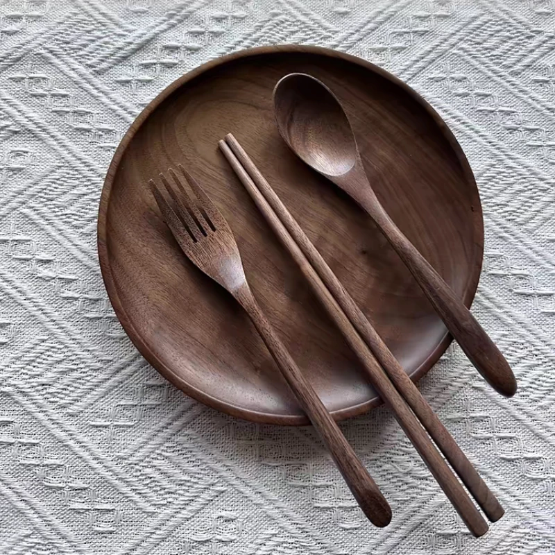 Black Walnut Cutlery Set Spoon and Fork Set High-grade Solid Wood Chopsticks Soup Spoon Coffee Dessert Jam Supplies