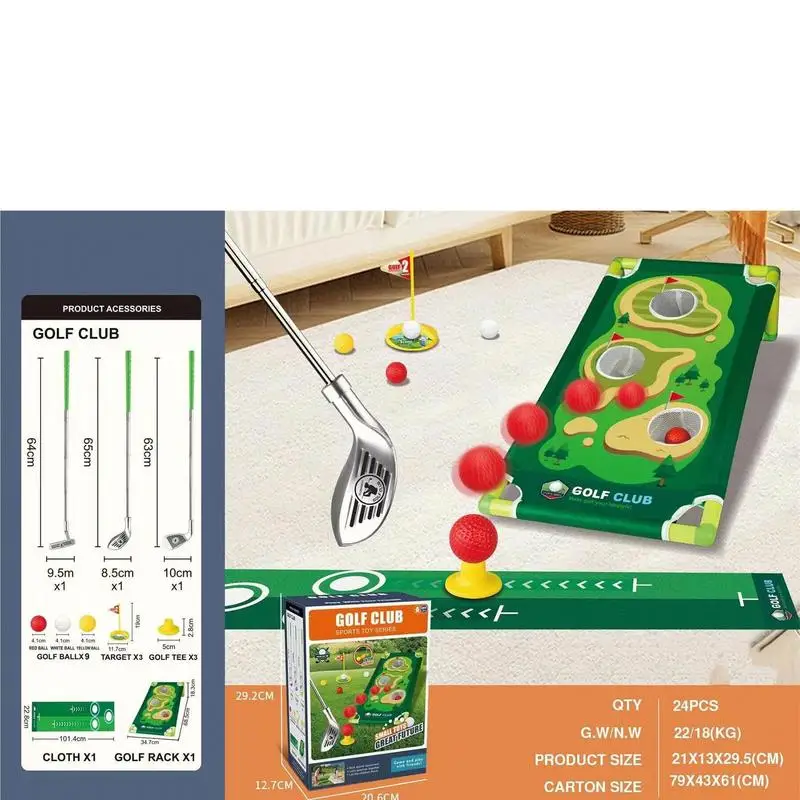 Conjunto de brinquedos de golfe colocando esteira ajustável crianças clube de golfe com putting esteira jogos de golfe com buraco de prática retrátil divertido brinquedo esportivo para