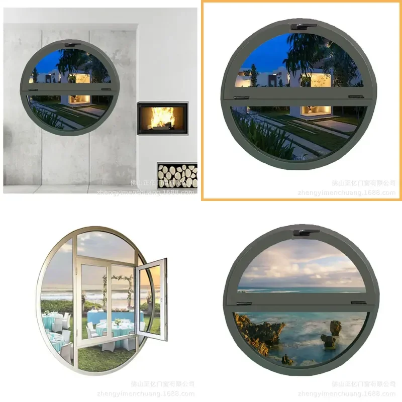 Custom Aluminum Arc Moon Window Top Hung Central Axis Rotating Glass for Homestay Villa Exterior