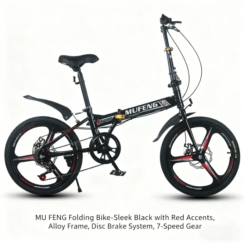 

20-inch Black Folding Bicycle Variable Speed Disc Brake Integrated Wheel Suitable for Men And Women Ideal for Primary Use