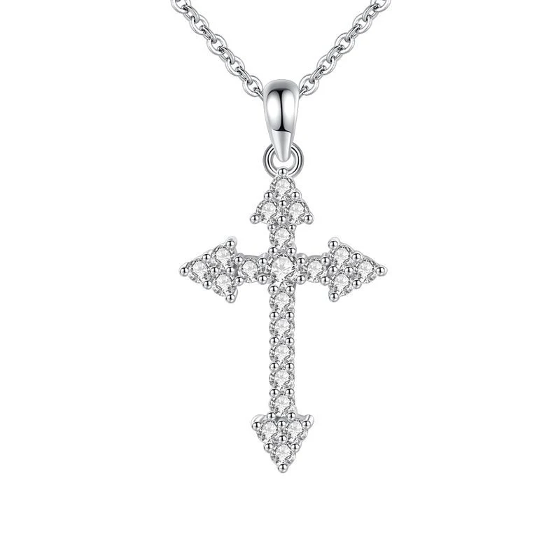 18k Gold Cross Necklace Mozzarella Diamond Necklace Women's Personality Moissanite Full Diamond Collarbone Chain Sterling Silve