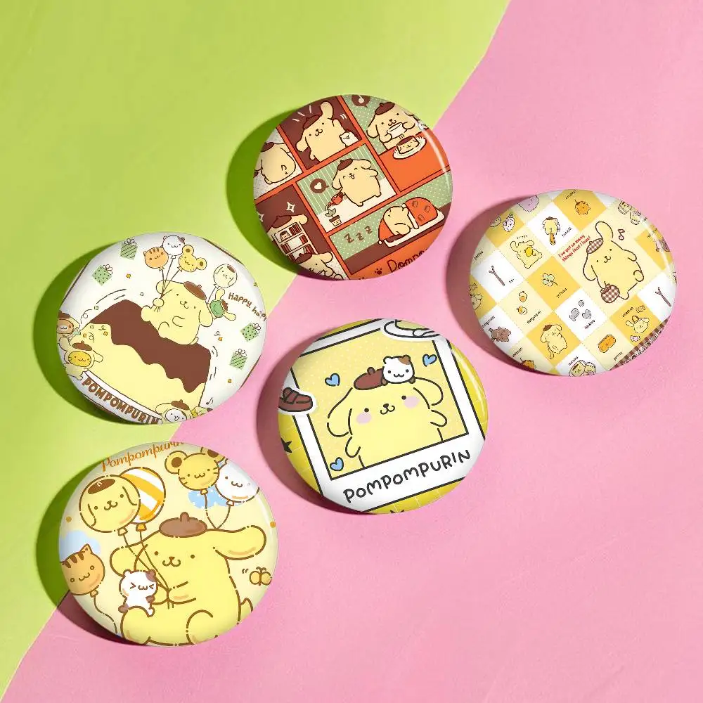 Anime P-Pompompurines Cute Tinplate Pin Button Custom Anime Role Old-school Brooch Cartoon Collar Badge Jewelry Gift Fans