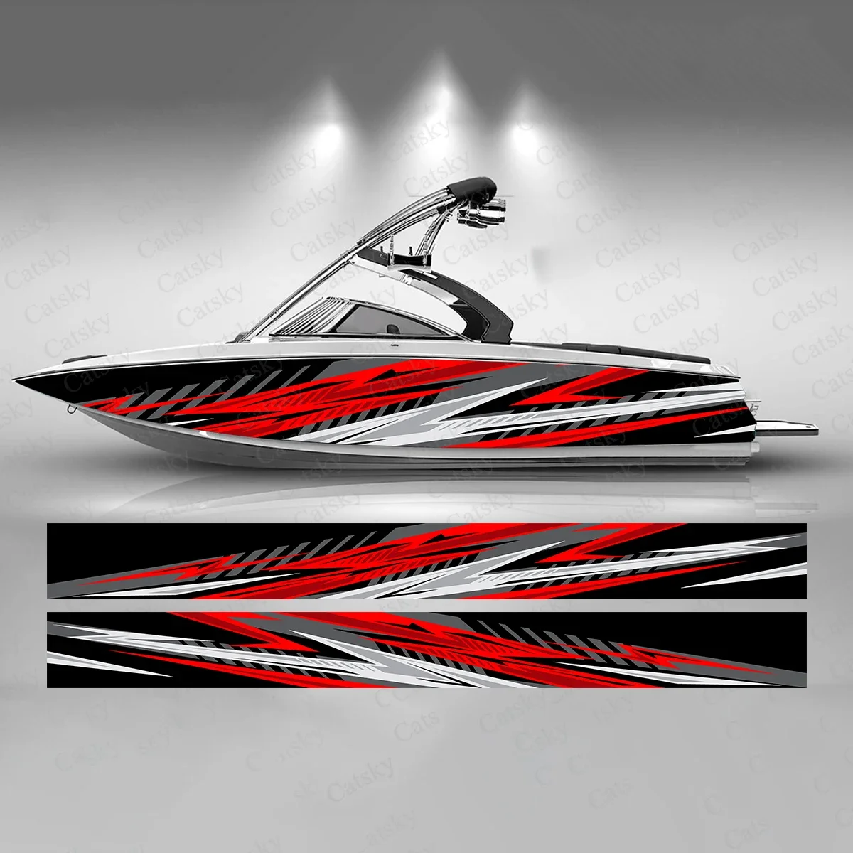 Green and White Lightning Boat Sticker Fashion Custom Fish Boat-Sticker Vinyl Waterproof Boat Wrap Graphic Boat Wrap Decal