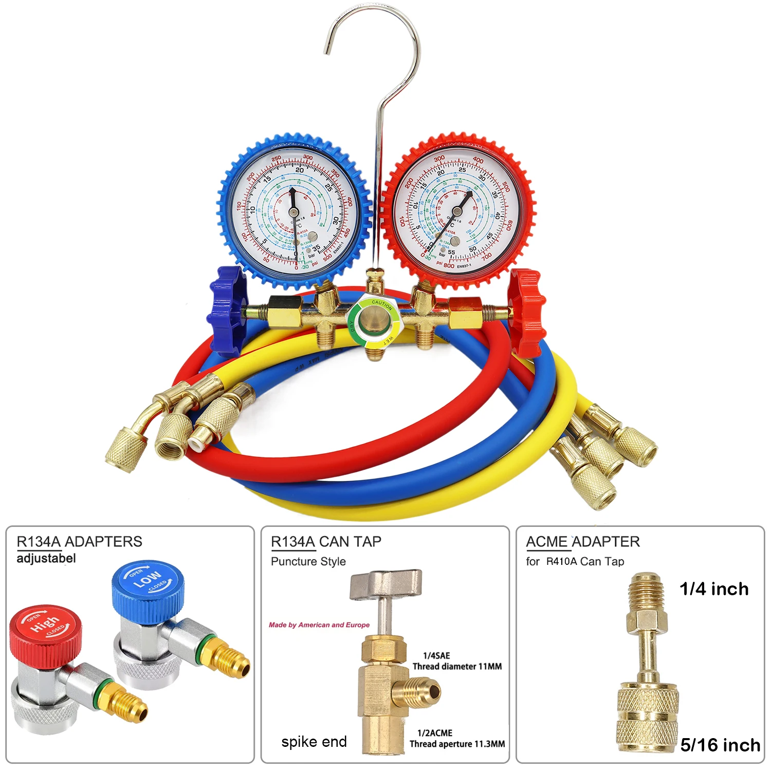 R410A R22 R134A R404A Car Air Conditioner Pressure Gauge Set Shock Resistant Pressure Gauge  Adapter Freon Supplement Kit Tool