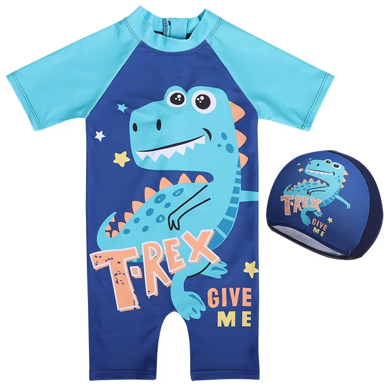New 2026 Boys One-piece Swimsuit Kids Cute Cartoon Dinosaur Sun-protective Quick-Dry Zipper Surfing Bathing Suit Baby Swimwear