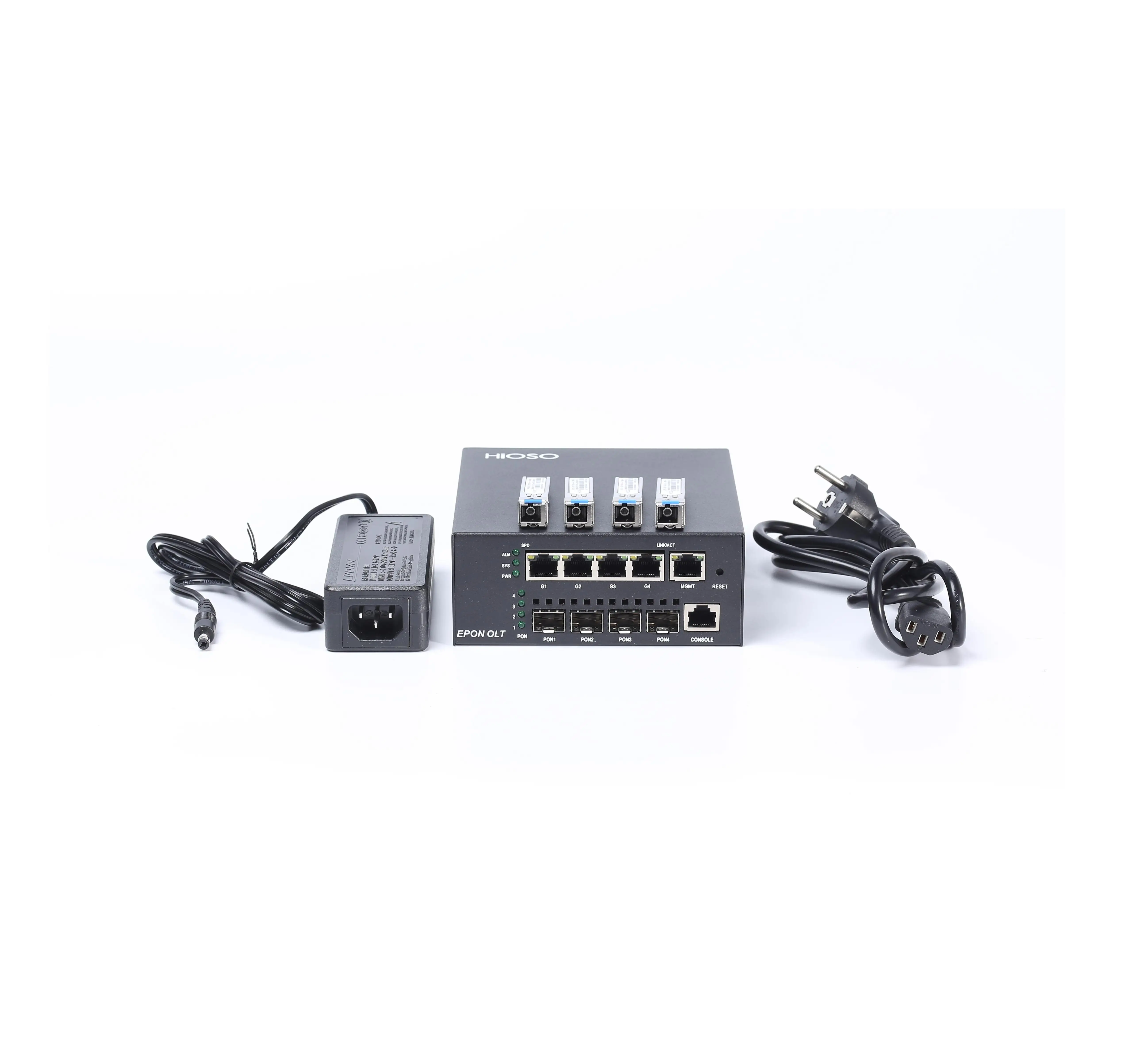 HiOSO Ftth Mini 4port Olt Epon 4pon DC12V Power Supply  Support 7db 8db 9db 10db PON Modules PX20+++ WEB SNMP CLI Cloud