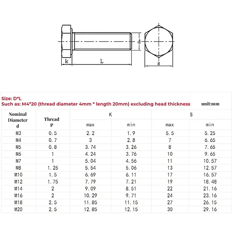 304 Stainless Steel Hex Head External Bolt Set With Hex Nut Flat Washer Spring Lock Washer A2‑70 Full Thread Fasteners M3‑M12