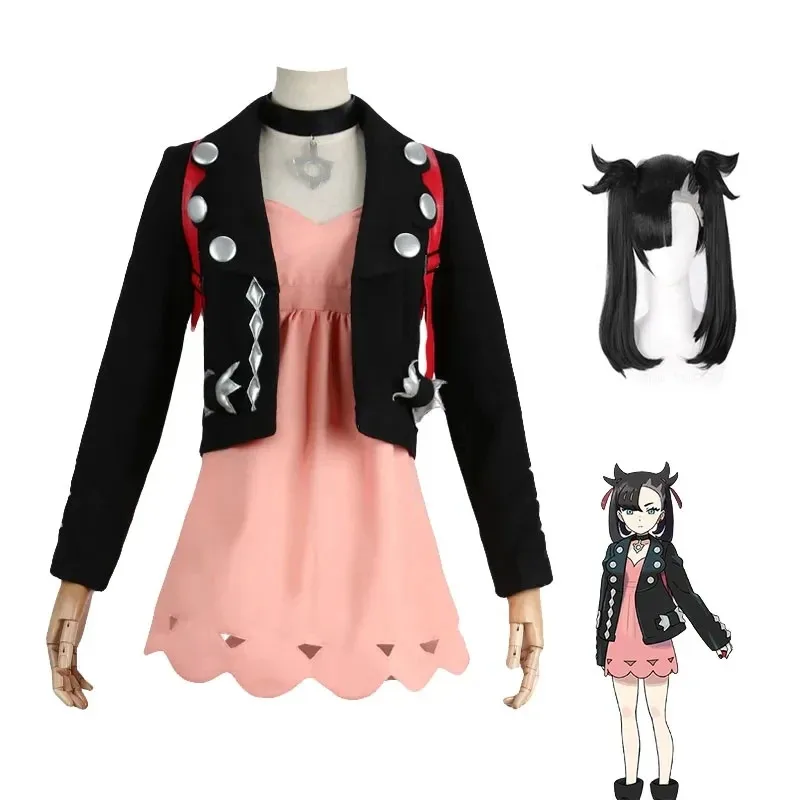 qq 123New 剣シールド衣装女性ガールズドレス Spikemuth Galar トレーナーマーニーメアリーゲームコスプレウィッグ