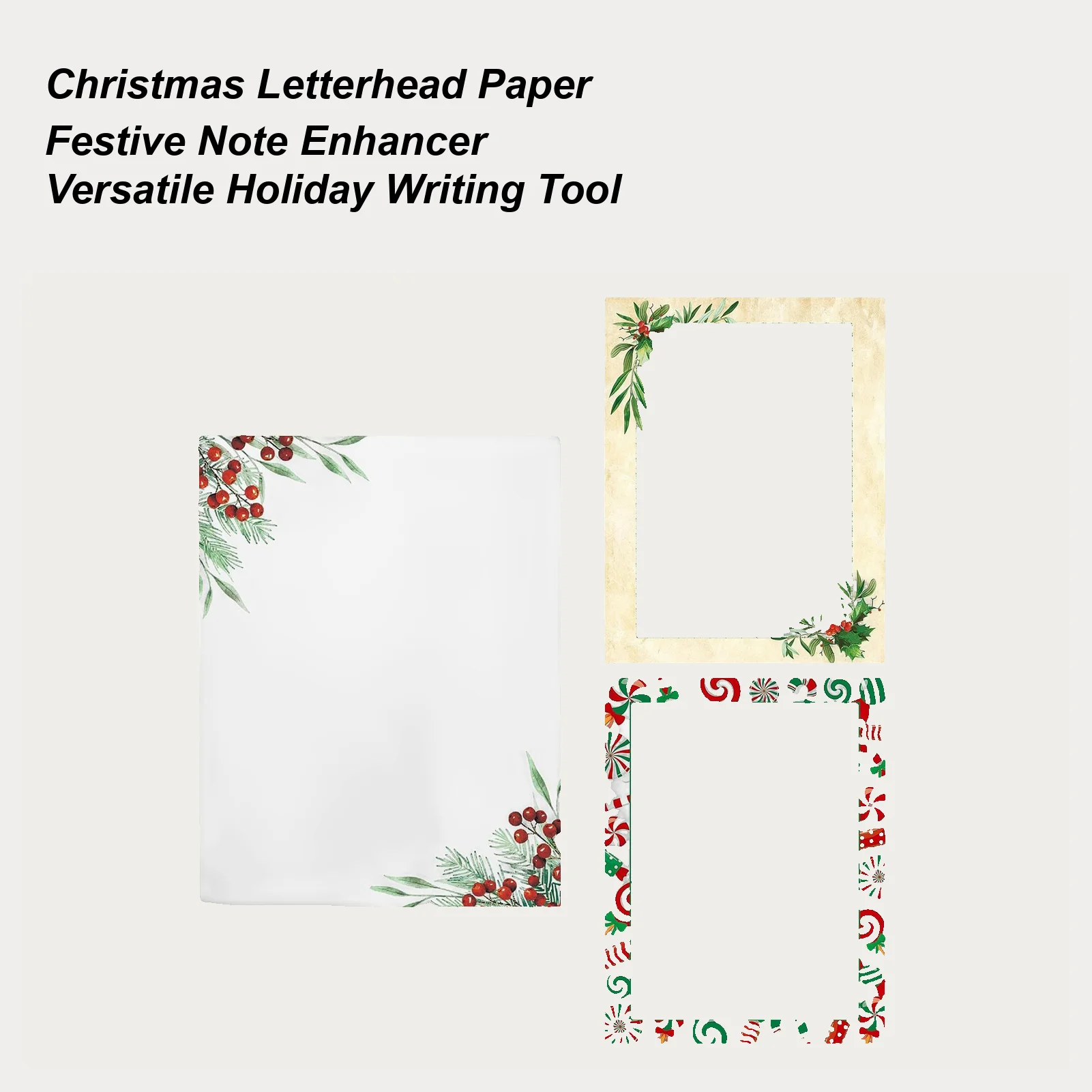 Christmas Stationery Paper 50 Pieces Border Design Holiday Sheets Holiday Stationery Paper for Writing Letter Notes Wedding