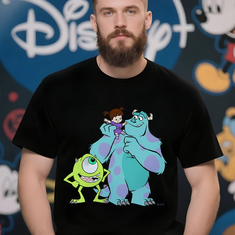 تي شيرت صيفي للرجال بنمط Monster University Soley and Mike Wazowski - طباعة فيلم Pixar الرسمية، تي شيرت بأكمام قصيرة