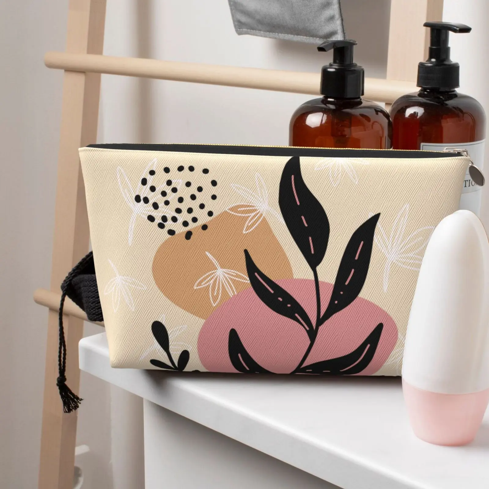 

Forest Illustration Leaf Pattern Makeup Bag Women Travel Cosmetic Organizer Fashion Storage Toiletry Bags