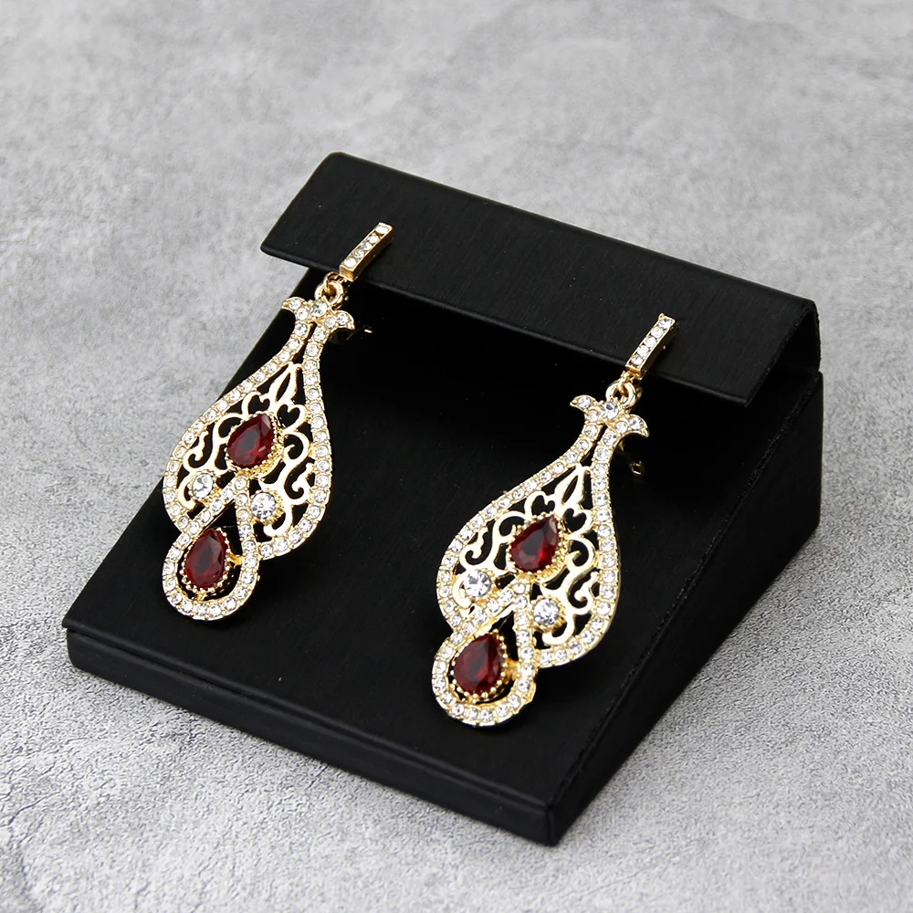 Sunspicems Chic 18k Gold Color Algeria Morocco Drop Earring For Women French Hook Crystal Earring Turkey Flower Bride Jewelry