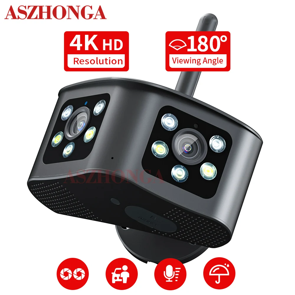 

ASZHONGA 8MP WIFI 4K Dual Lens Camera Panoramic Fixed Camera Wide Viewing Angle Outdoor Camera AI Human Detection IP CCTV Cam