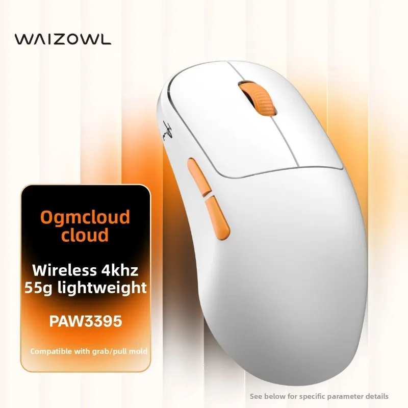 Waizowl Cloud Wireless Gaming Mouse PAW3395 26K DPI Symmetrical Tri-Mode 4KHz Polling Esports Mice for Medium Large Hands PC PFS