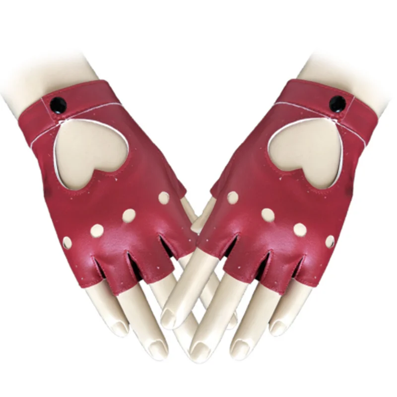 Women Fingerless Driving PU Leather Gloves Motor Cool Rivet Sexy Disco Dancing Rock And Roll Black Red White Punk Glove