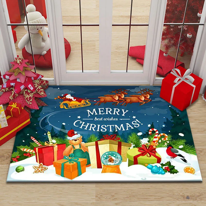 Christmas Santa Claus Elk Carpet for Living Room Home Decor Non-slip Doormat Children Carpets for Rooms Halloween Decoration