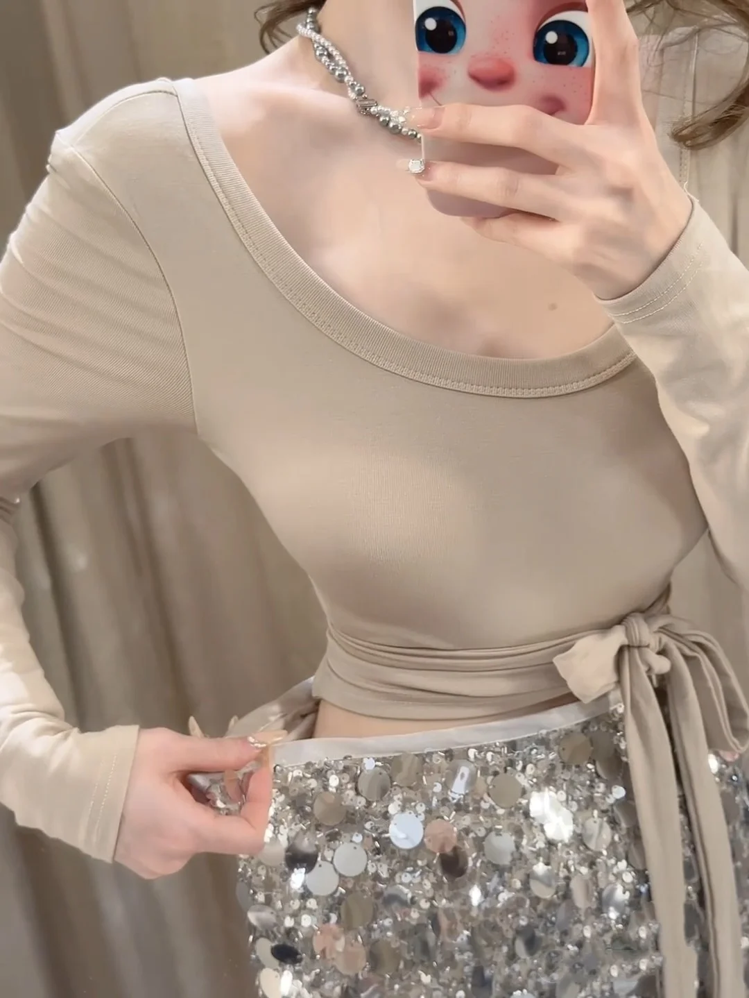 Printemps automne 2025 femmes Faion jupe ort a-ligne décontracté paillettes lumineuses taille haute fibre de Polyester coupe ajustée couleur Pure