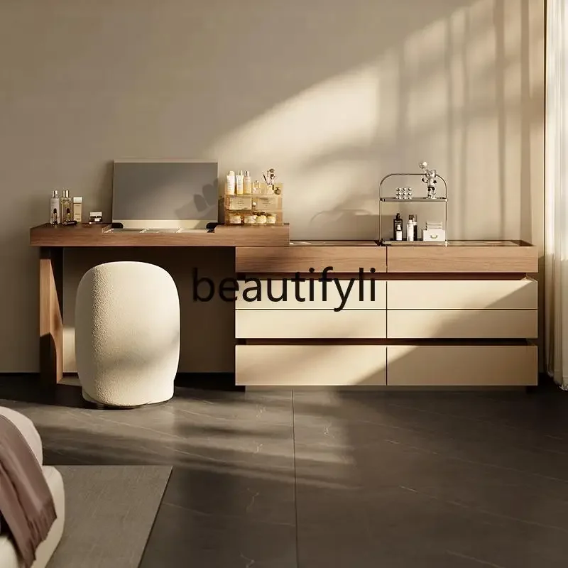 

A26 2025 new bedroom minimalist high-end designer solid wood clamshell integrated corner dressing table