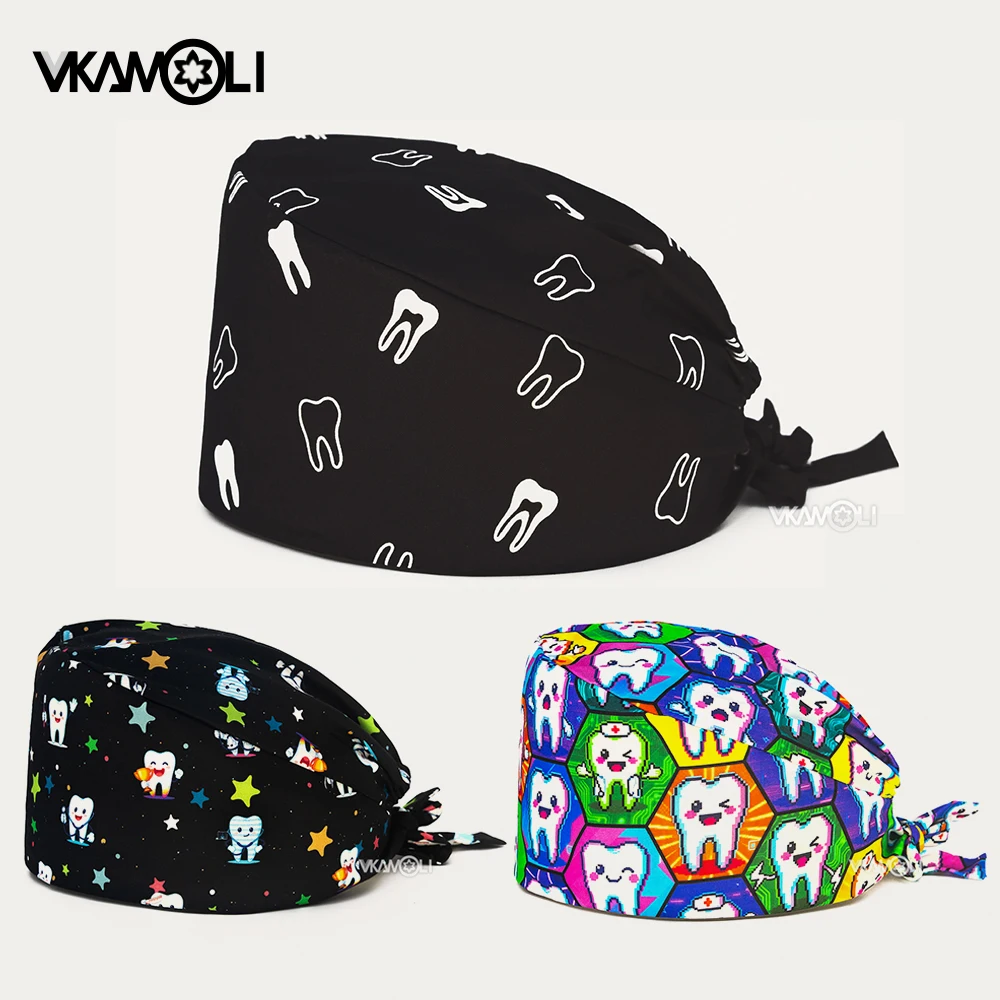 Tooth Print Scrub Cap Unisex Dental Pattern Surgical Hat for Dentist Dental Clinic Nurses Doctors